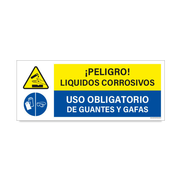 Peligro Líquidos Corrosivos - Uso Obligatorio de Guantes y Gafas