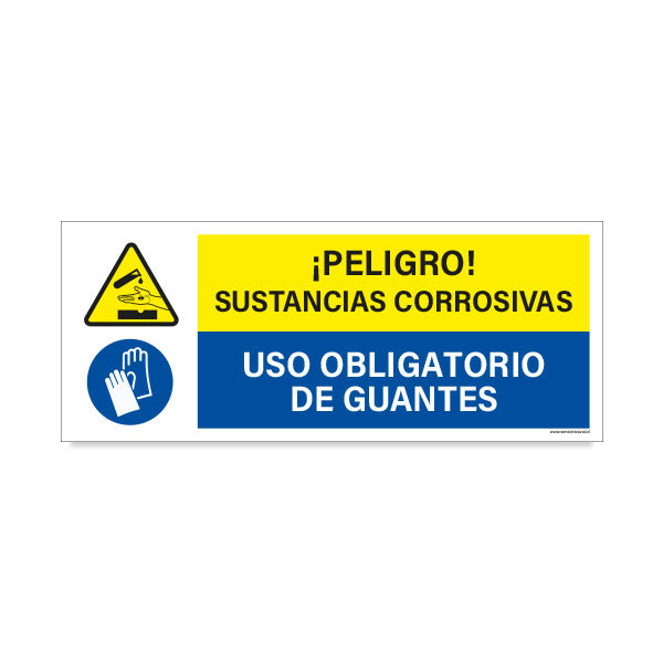 Peligro Sustancias Corrosivas - Uso Obligatorio de Guantes