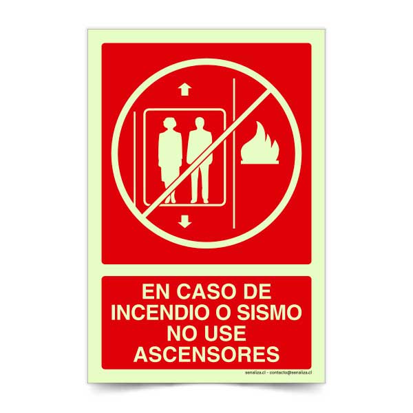 En caso de incendio o sismo no use ascensores A Fotoluminiscente