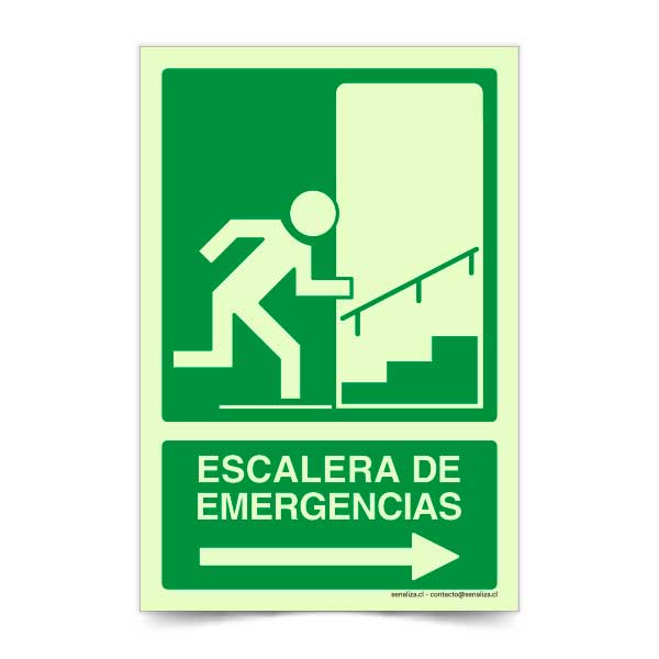 Escaleras de Emergencias Flecha Derecha Fotoluminiscente