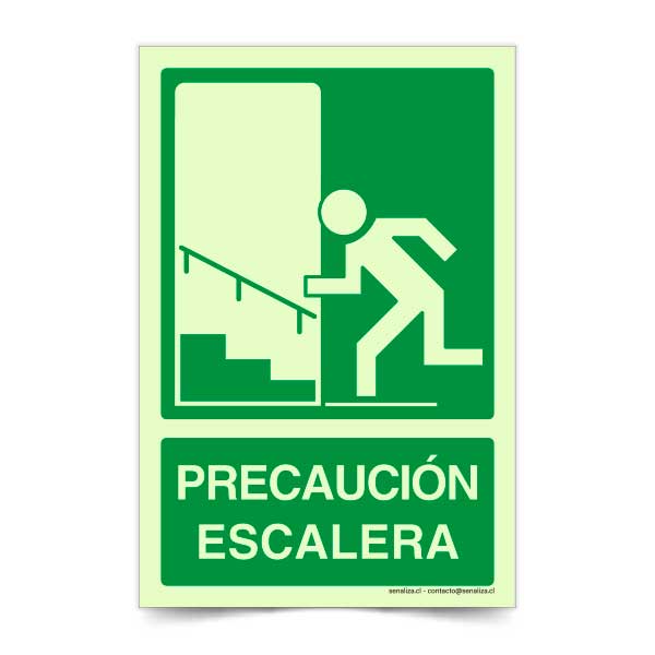 Precaución Escalera Izquierda Fotoluminiscente